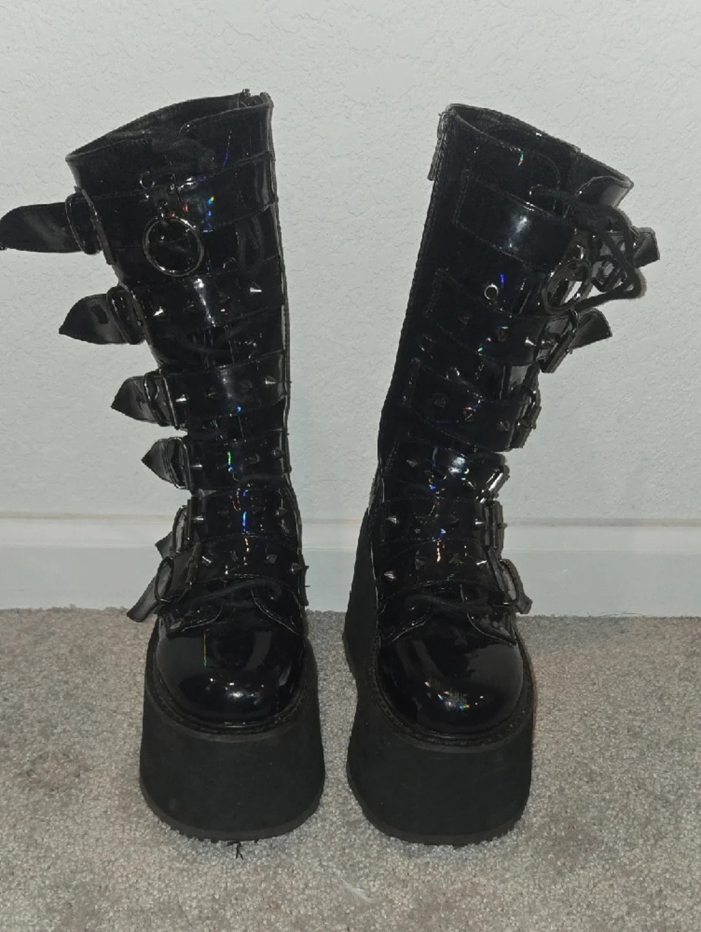 DEMONIA Black Mid-Calf Boots with‎ Hologram Detail Size 6
